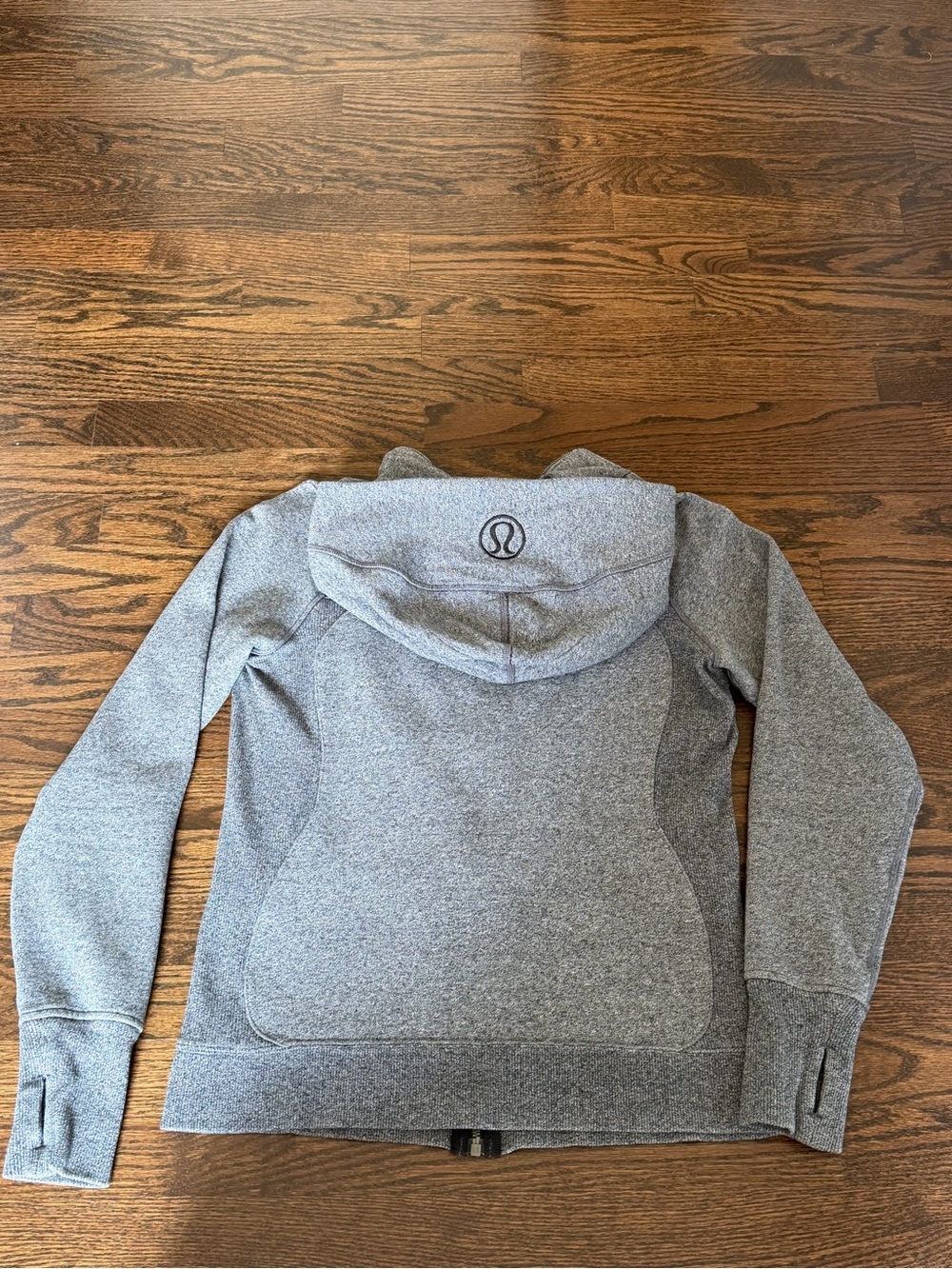 Lululemon Scuba Hoodie Heathered Gray Full Zip Thumbhole Jacket Size 8 - Picture 6 of 7